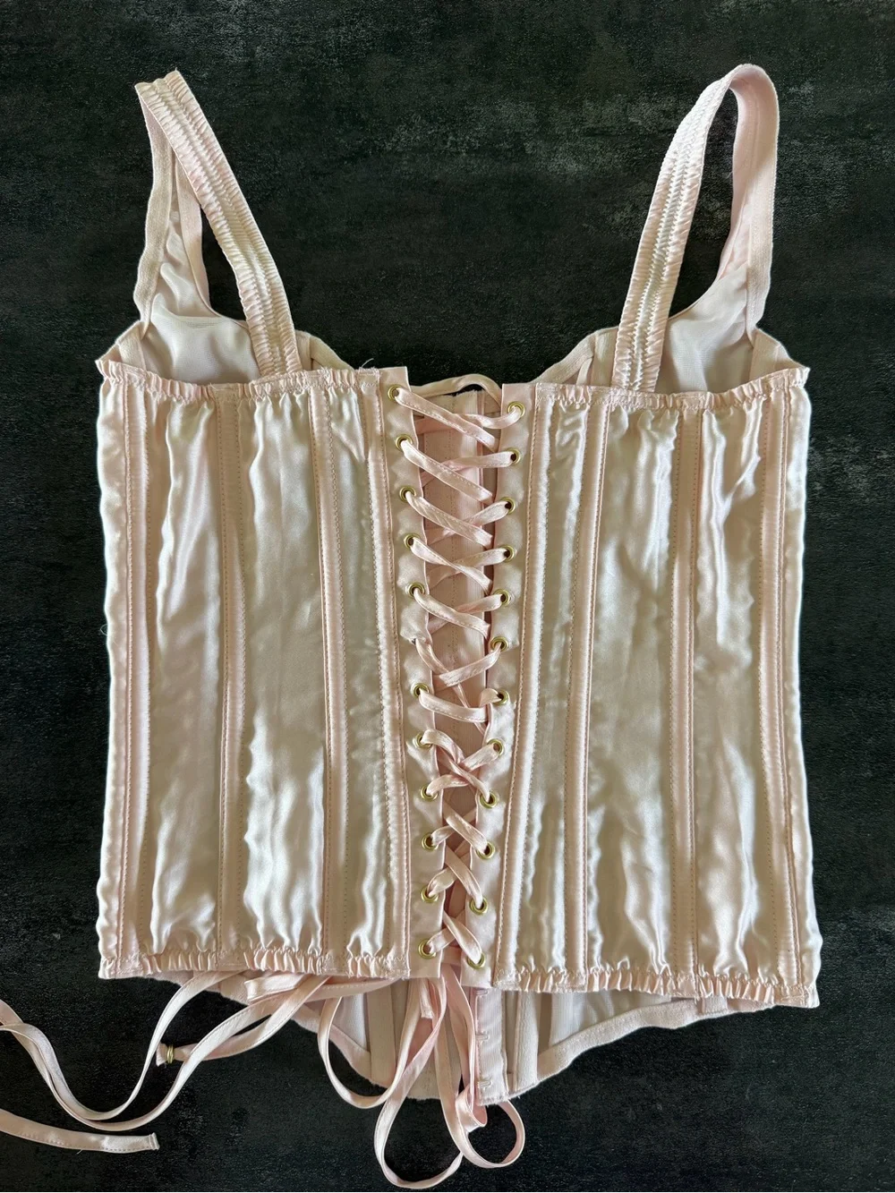 Victoria’s Secret Pink Satin Corset Bustier Top Lace Up Coquette S